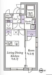 アトリオフラッツ日暮里 3階1LDKの間取り