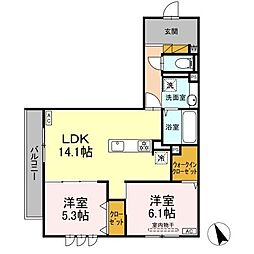 D’s LIEN (ディーズリアン)　D 302 3階2LDKの間取り