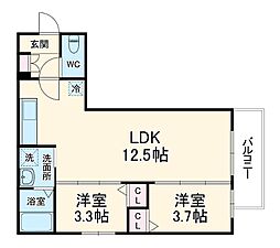 Villa 41 YAMATE SUITA 2階2LDKの間取り