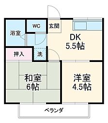 ウィングハイツ片貝 1階2DKの間取り
