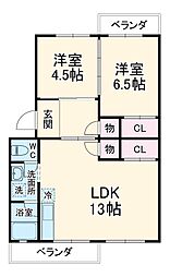 コーポダイシン 3階2LDKの間取り