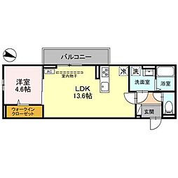 D-ROOM台新田町 3階1LDKの間取り