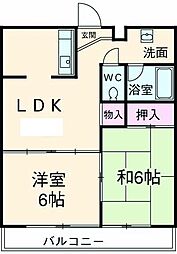 ウエストヒルズ 4階2DKの間取り