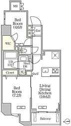 クラリティア浅草橋 201 2階2LDKの間取り