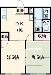 ローズハイツ 2階2DKの間取り