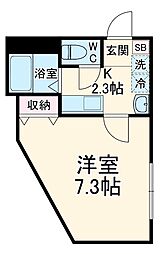 エクセラン元郷II 1階1Kの間取り