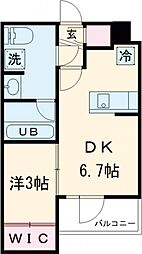 アジールコート三宿テラス 3階1DKの間取り
