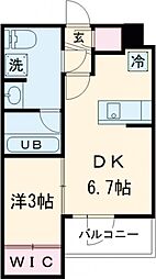 アジールコート三宿テラス 2階1DKの間取り