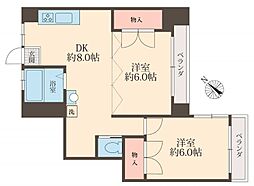 秋山ビル 6階2DKの間取り