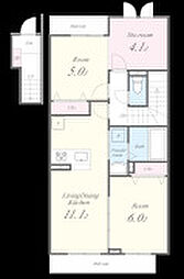 シャルマン青葉B棟 2階2LDKの間取り