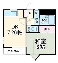 スクウェアガーデン 2階1DKの間取り