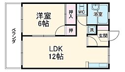 ヴィラ音羽 4階1LDKの間取り