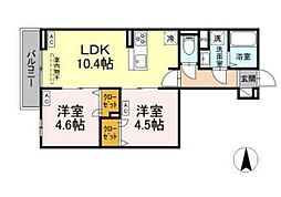 セレスティア南花畑III 3階2LDKの間取り