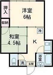 正和コーポ 3階2DKの間取り