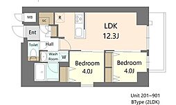 S-RESIDENCE王子enable 3階2LDKの間取り