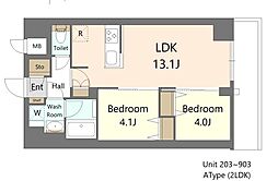S-RESIDENCE王子enable 9階2LDKの間取り