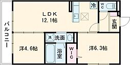リバティスクエア楓 1階2LDKの間取り