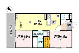 リバティスクエア楓 3階2LDKの間取り