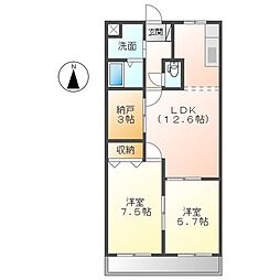 ビューティーハイム138 2階2LDKの間取り