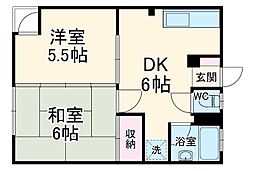 ヨークローズ 4階2DKの間取り