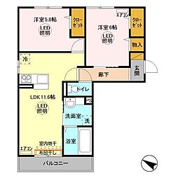 ラヴィーヌみどりの 2階2LDKの間取り