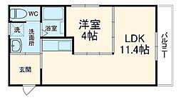 コーポ松城 3階1LDKの間取り