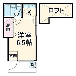 メゾンド・シェヌー原木 1階ワンルームの間取り