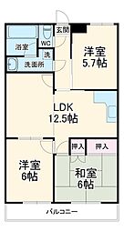 ロイヤルメゾン青葉 3階2LDKの間取り