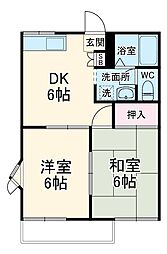 ドミール長久手 1階2DKの間取り