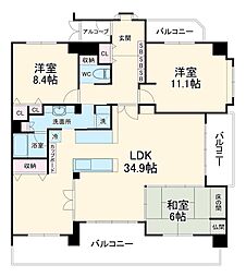ダイアパレス本山 5階3LDKの間取り