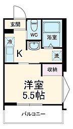 MELDIA新座II 2階1Kの間取り