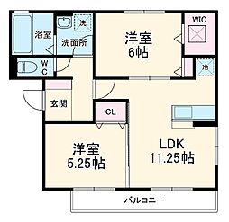 シーガル　II 2階2LDKの間取り