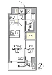 アジールコート三宿テラス 3階1DKの間取り