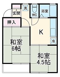 ファミールハイツＡ棟 2階2Kの間取り