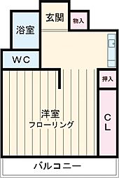 東カン水戸パークハイツ 1階ワンルームの間取り