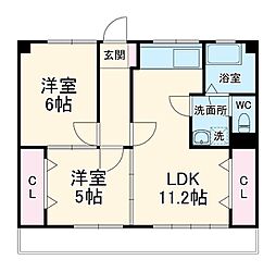 第二秋善ビル 2階2LDKの間取り