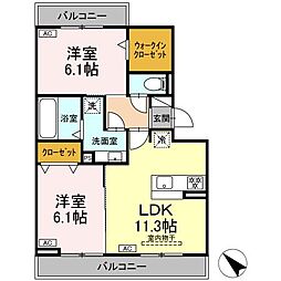 愛知環状鉄道 六名駅 徒歩13分の賃貸アパート 1階2LDKの間取り
