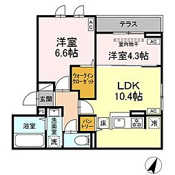 セレスティア坂下 101 1階2LDKの間取り