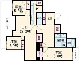 アクロシティDポート 3階3LDKの間取り
