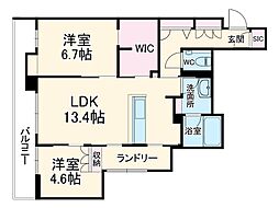 シュプロス元住吉 2階2LDKの間取り