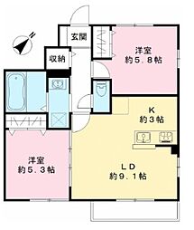 アリビオ　Ｂ 1階2LDKの間取り