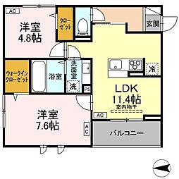 Dalle de verre 2階2LDKの間取り