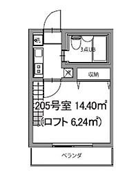 b’CASA調布つつじヶ丘re-born 2階1Kの間取り