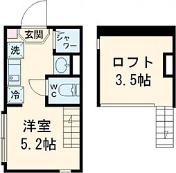 ハーモニーテラス富士見台III 2階ワンルームの間取り