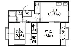 ハイコーポＦＵＪＩＴＡ 2階2LDKの間取り