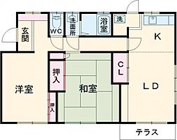 末広町貸し住宅 1階2LDKの間取り