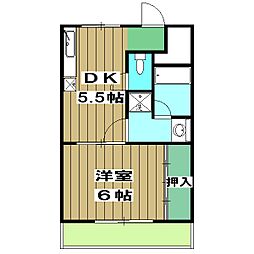 第2グレース安田 2階1DKの間取り