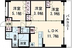 グランカーサ瑞江 5階3LDKの間取り