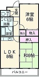カルモ中村 2階2LDKの間取り