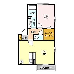アイビースクエア四季の杜　Ｅ 2階1LDKの間取り